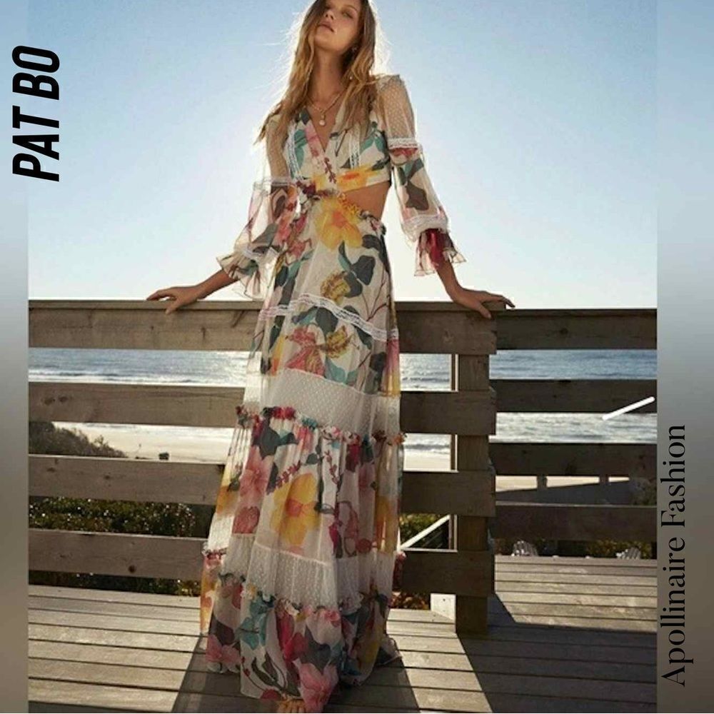 PAT BO HIBISCUS LACE TRIM CUT OUT MAXI DRESS IN VANILLA NWT SIZE 10 RARE